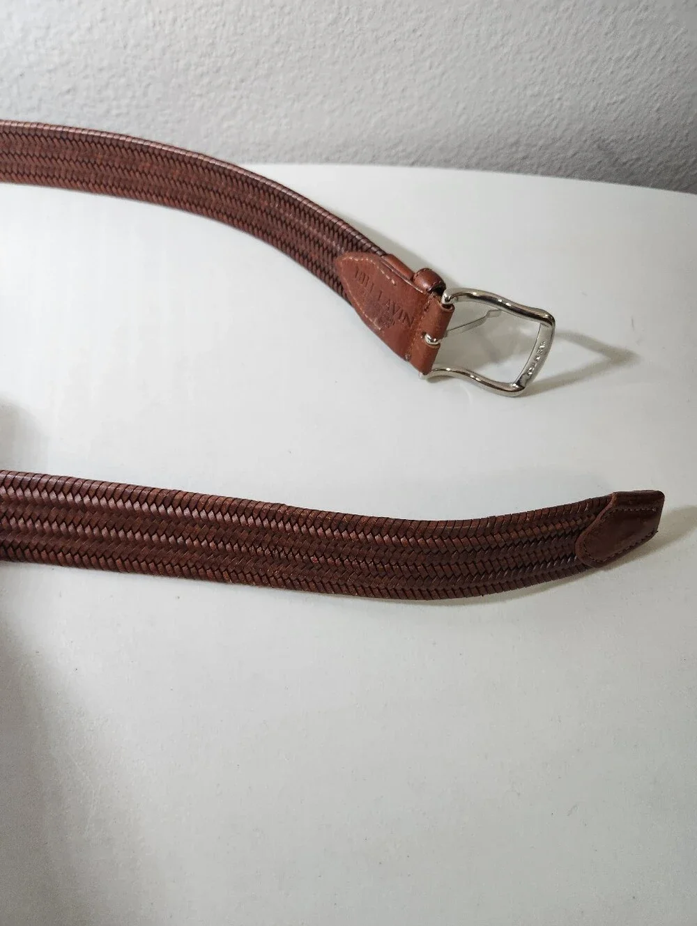 Bill Lavin Soft Collection Mens |38| Cognac Brown Woven Leather Belt